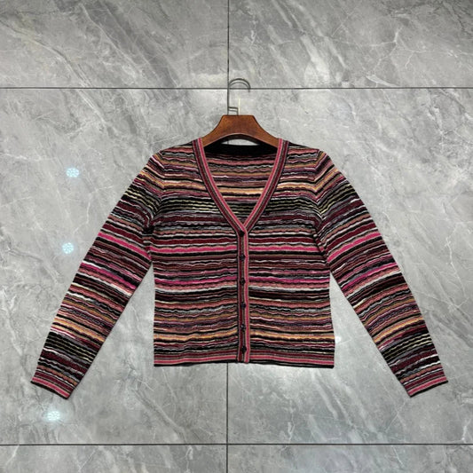 High Quality Spring Autumn Women Knitted Jacket Fashion V-Neck Long Sleeve Casual Sweater Top