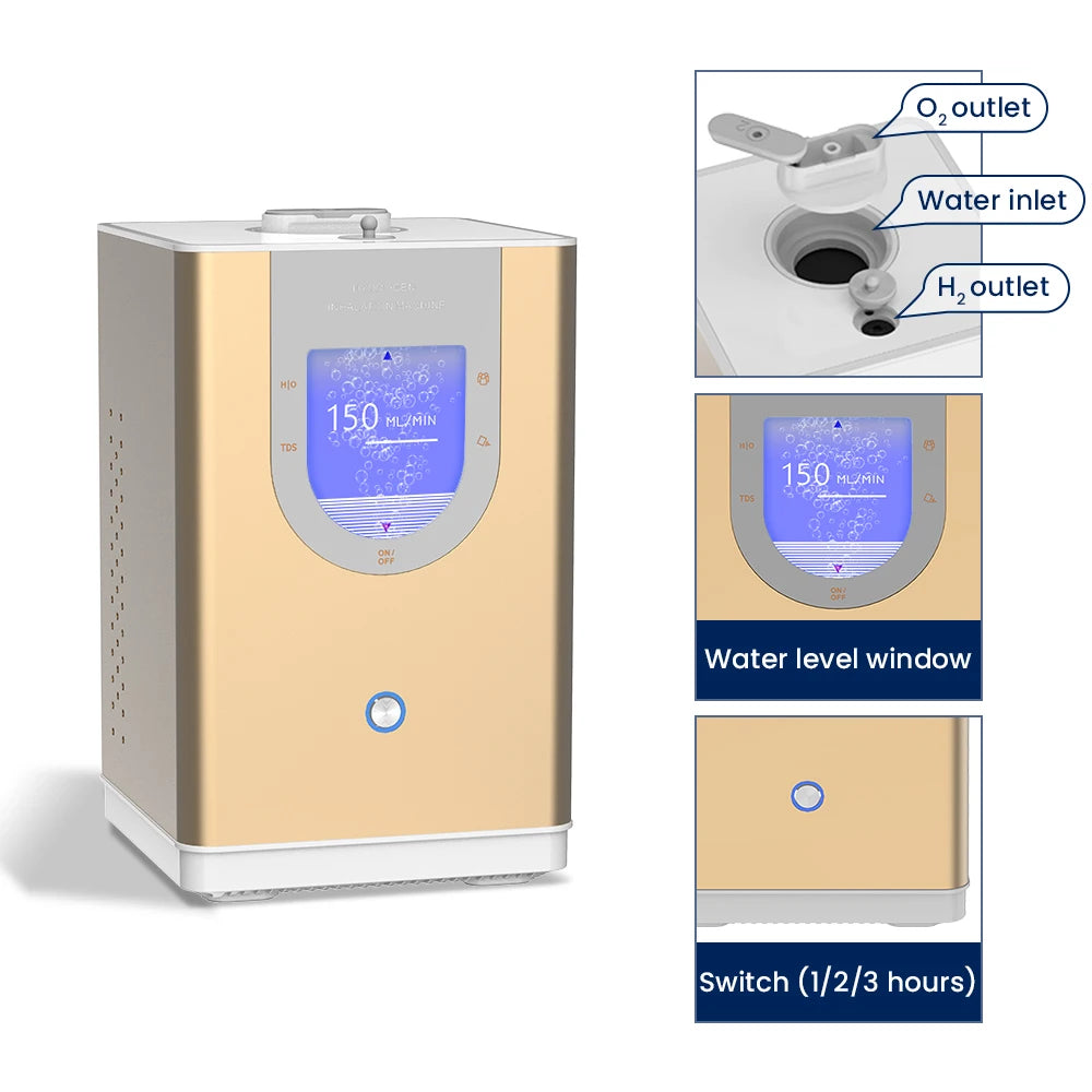 Generator PEM Technology Metal Shell 150ml Hydrogen Oxygen Breath Hydrogen Inhalation SPE Hydrogen Water Generator Machine