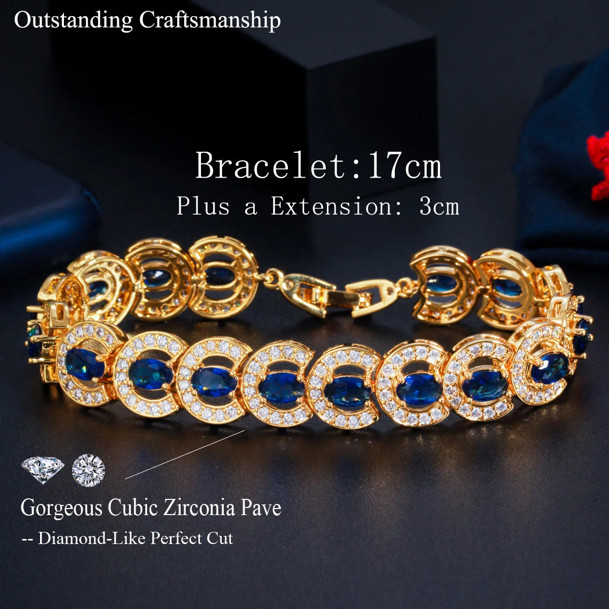 Luxury Wedding Party Jewelry 18k Yellow Gold Plated Cubic Zirconia Stone Chain Link Tennis Bracelet for Women