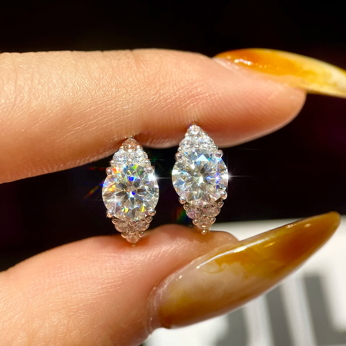 GRA Certified Luxury 1CT Cut Moissanite Diamond Wedding Stud Earring for Women 925 Sterling Silver Fine Jewelry