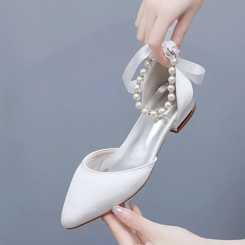 High Quality  Woman Shoes Pointed Female Pearl Shoes Office Ladies Pump Flat Shoes for Women