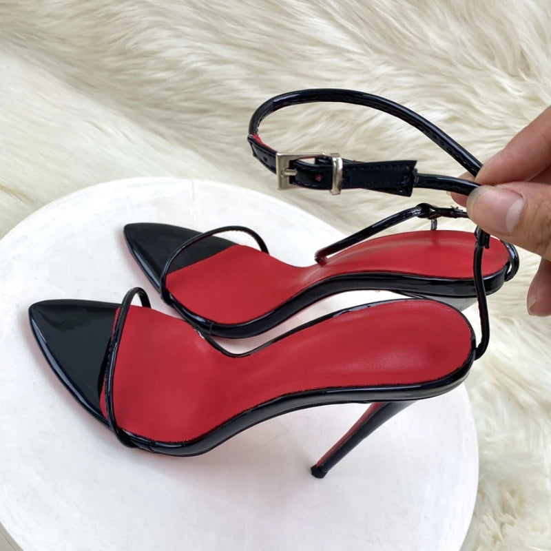 New Fashion Red Insole Talons Pour Dames Sexy Stiletto Thin Trendy Shoes High Sandal Heels for Women 12CM