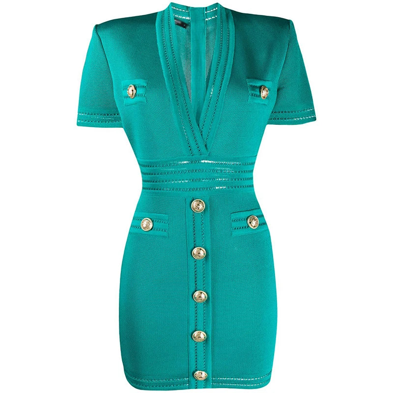 Hot Selling  Quality Short Sleeve V-neck Slim Knitting Casual Sheath Mini Dress Women