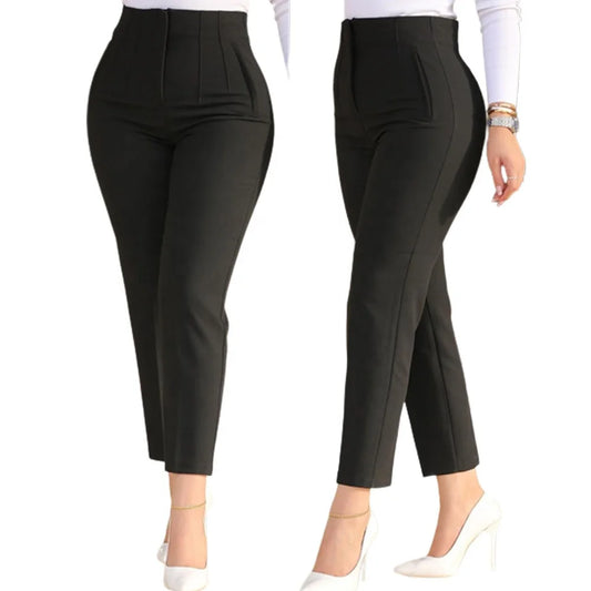 Women's Solid Color High-waisted Casual Pants OL Ladies Pants