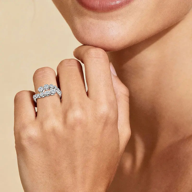 925 Silver 4mm&3.5mm&3mm&2.5mm Bezel Set Moissanite Bubble Twist Shank Open Wedding Engagement Moissanite Ring for Women