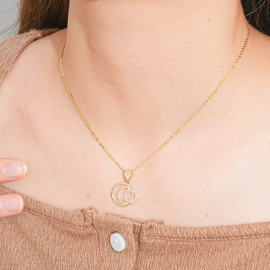 Trendy Design 14K Real Gold Zircon Diamond 3 Clrcle Pendant Necklace Solid Jewelry for Women with 925 Silver Chain