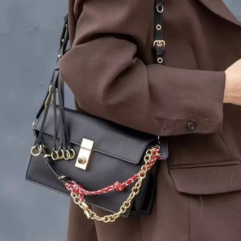 Deluxe 2026 New Soft Sound Motorcycle Messenger Bag Retro Small Pendant Flap Closure Genuine Leather Square Bag Women