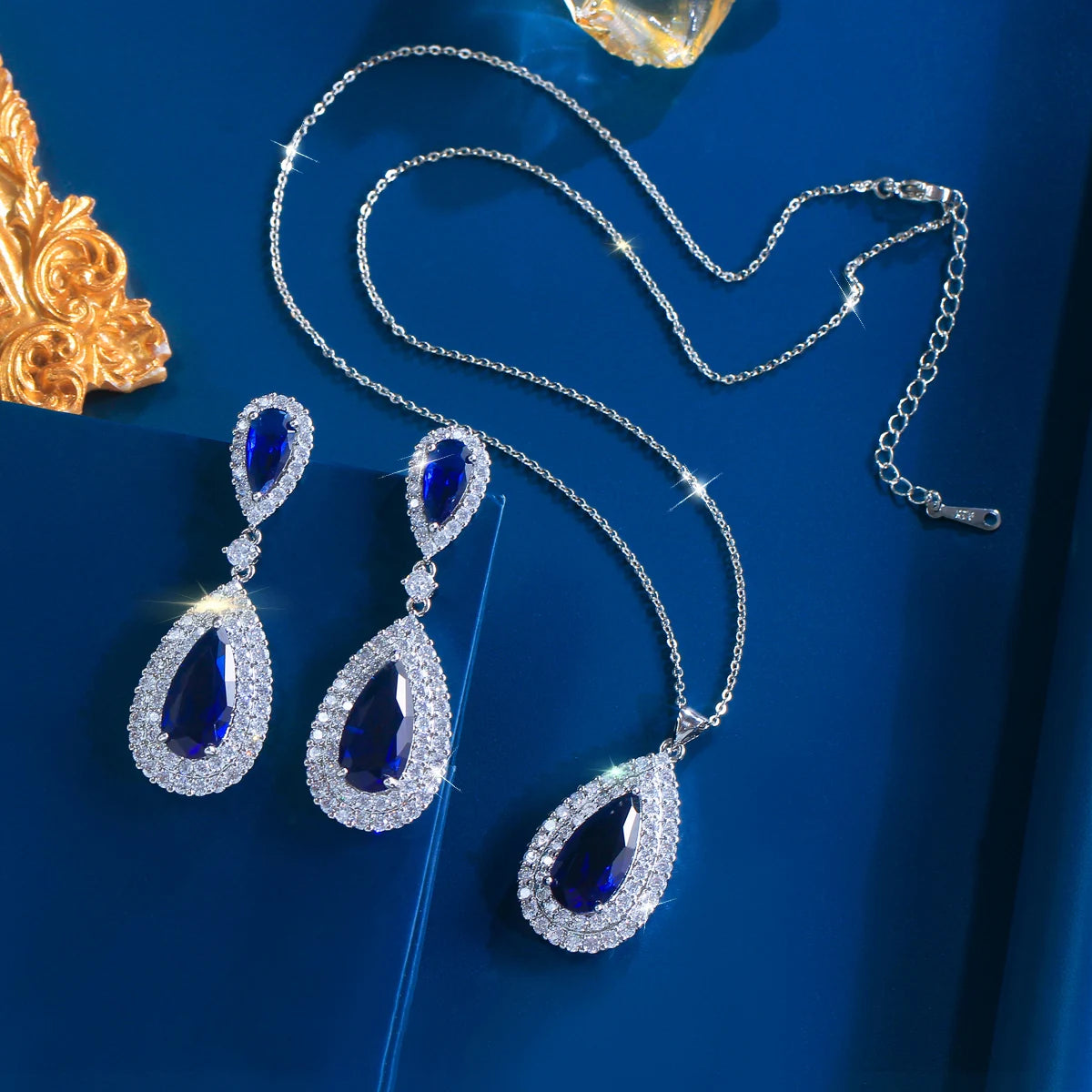 Charming CZ Jewelry Set Yellow Teardrop Dangle Cubic Zirconia Earrings Pendant Jewelry Set for Women Brides Rhodium Plated Gift