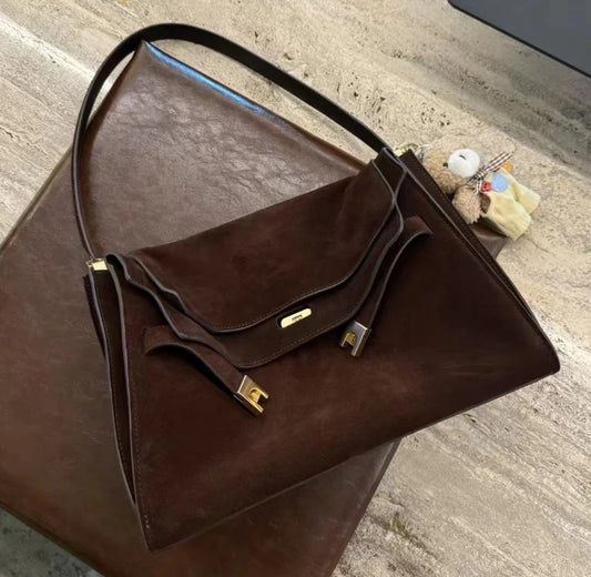 Advanced Suede Armpit Bag Doublelee Frosted Cowhide Genuine Leather Tote Shoulder Bag for Women Autumn Winter New Collection