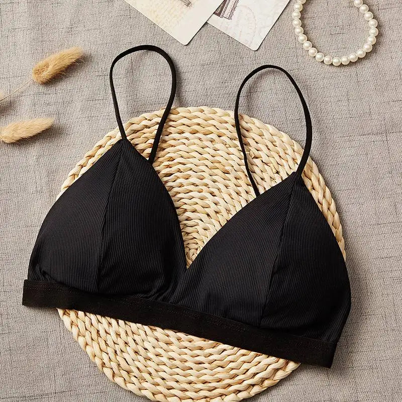 Women Tank Top Triangle Cup Cropped Top Female Seamless Underwear Sexy Lingerie V-Neck Padded Camisole Non-wire Bra Tops