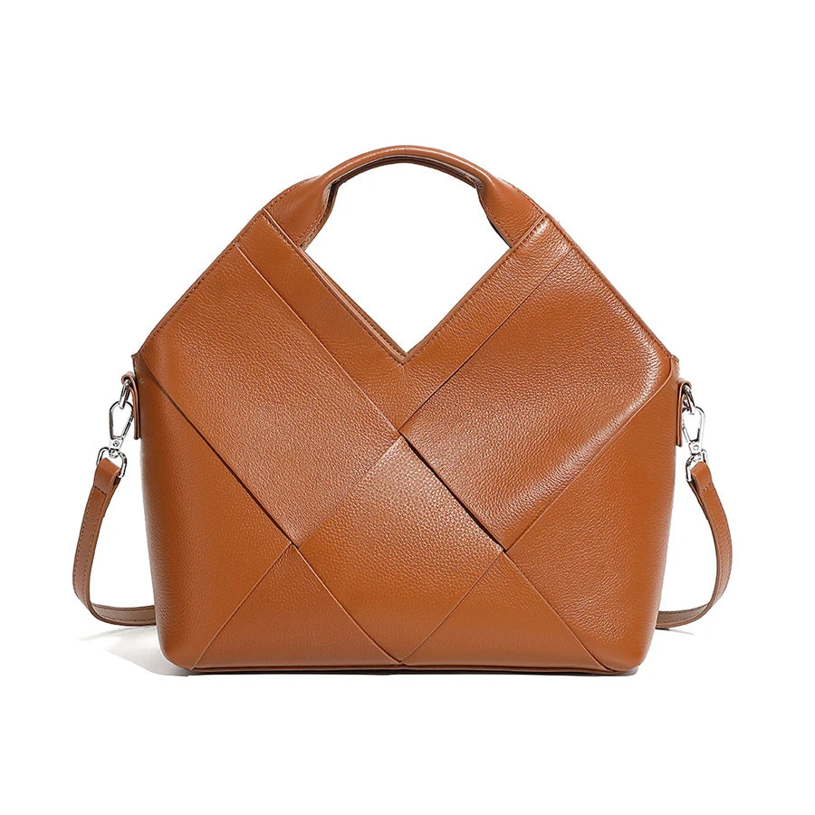 Genuine Cowhide Leather Female  Handbags Woven Crossbody Shoulder Totes for Women Open Closure Type for All seasons