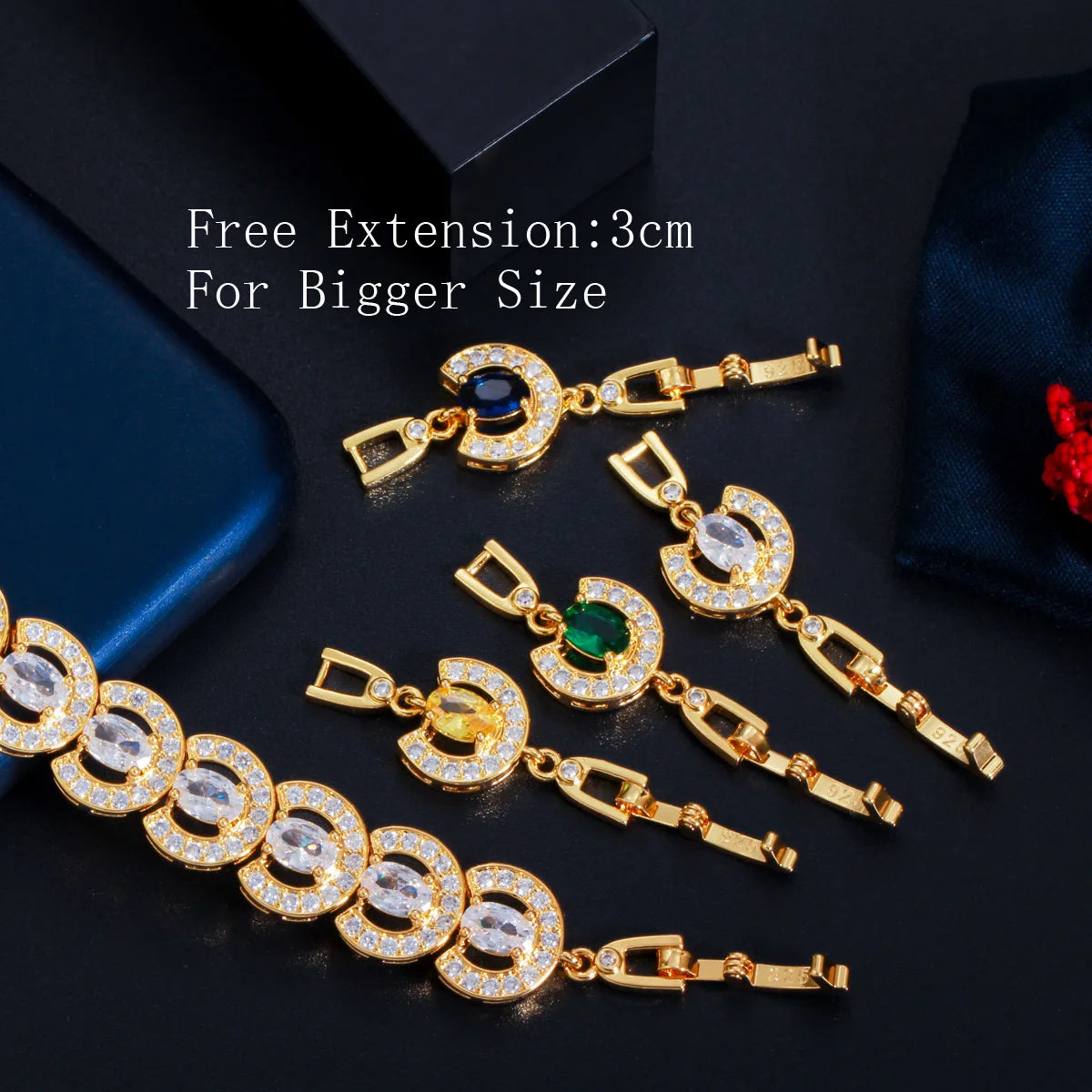 Luxury Wedding Party Jewelry 18k Yellow Gold Plated Cubic Zirconia Stone Chain Link Tennis Bracelet for Women