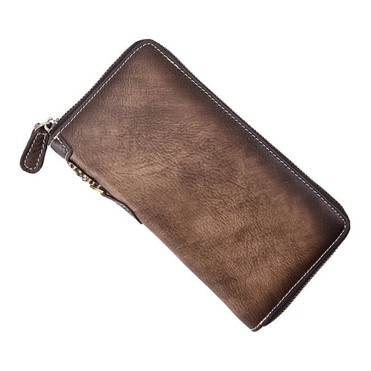 Customizable Men's Clutch Purse New Genuine Cow Leather Zipper RFID Hand Painted Long Cell Phone Bag