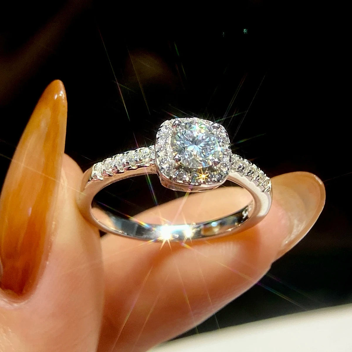 925 Sterling Silver 18k White Gold Plating GRA 0.5 CT square Shape Diamond Moissanite Ring Women Wedding Fine Jewelry