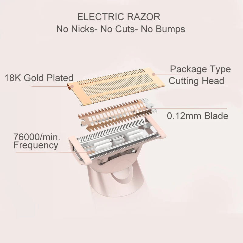 LED Shaving Machine Epilator Automatic Detachable Electric Hair Trimmer Cutters Back Shaver Razer Blade for Ladies Hair Removal