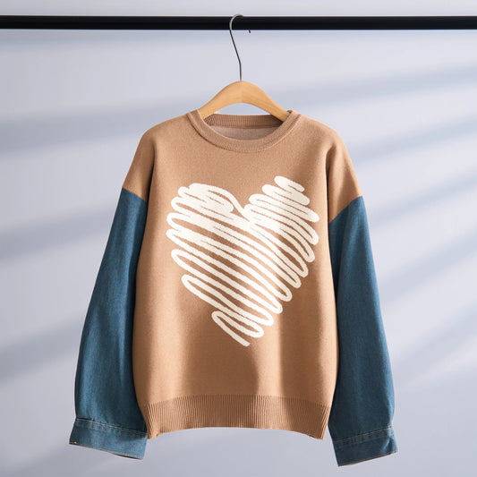 Street Sweet Cool Denim Knitted Thickened Autumn and Winter European and American Style Sweater Loose and Lazy Korean Style