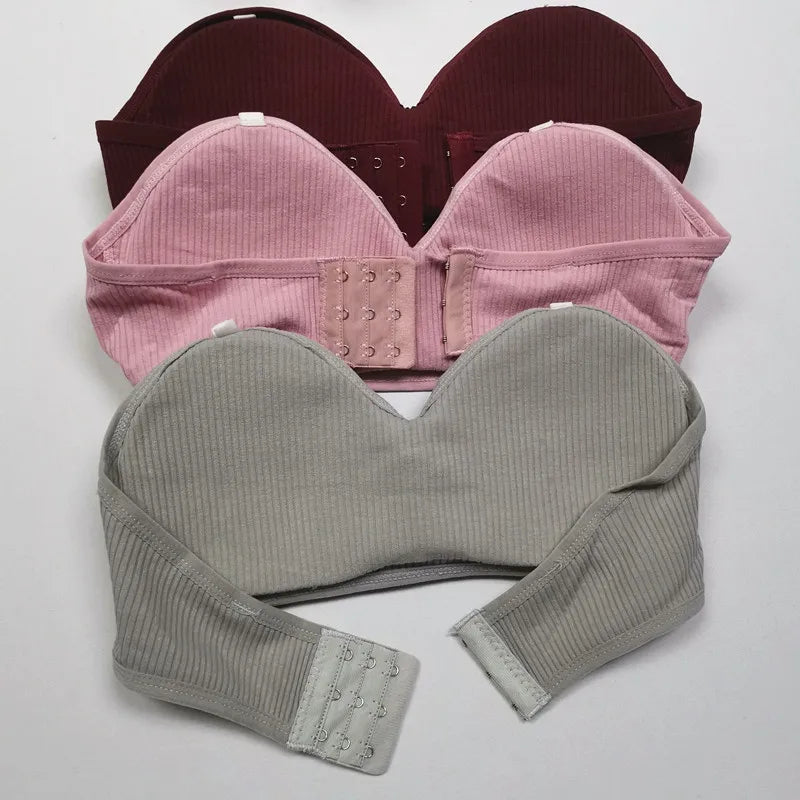 Strapless Tube Top Women Cropped Top Invisible Non-wire Bra Seamless Underwear Sexy Lingerie Cotton Bandeau Bra Removable Pads