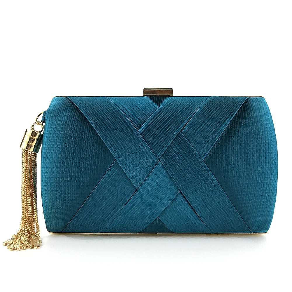 New Women Lady Evening Party Tassels Handbag Retro Bride Simple Small Cloth Elegant Dress Cocktail Bag Handbag
