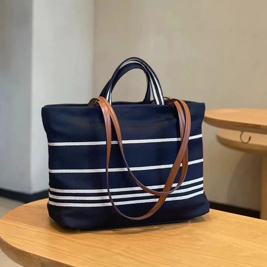 2026 Fall, Summer New Women Bag Beach Totes Lady Stripe Handbag Female Denim Striped Woven Shopping Shoulder Bag