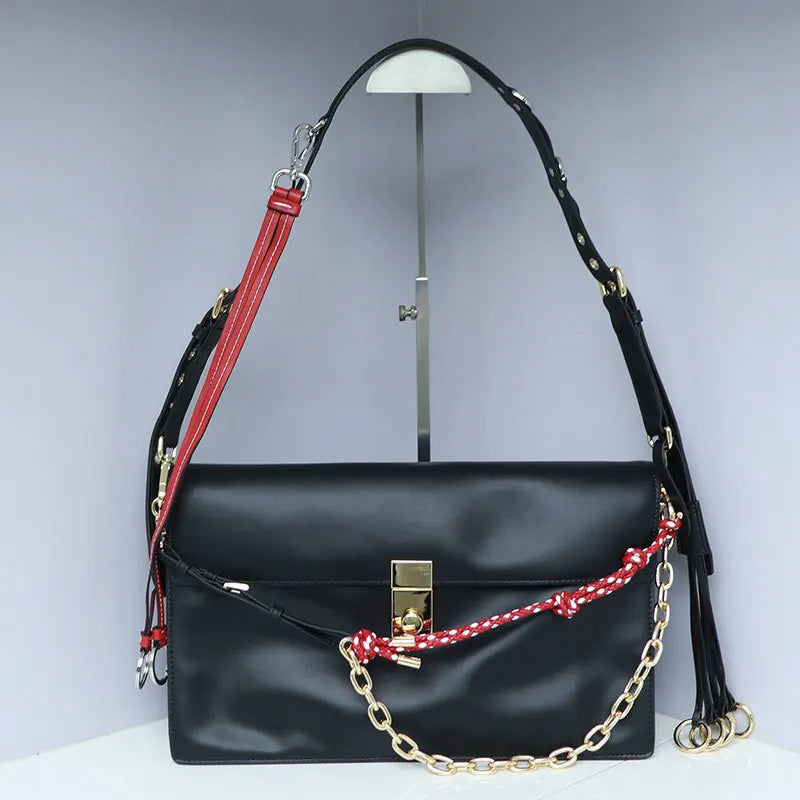 Deluxe 2026 New Soft Sound Motorcycle Messenger Bag Retro Small Pendant Flap Closure Genuine Leather Square Bag Women