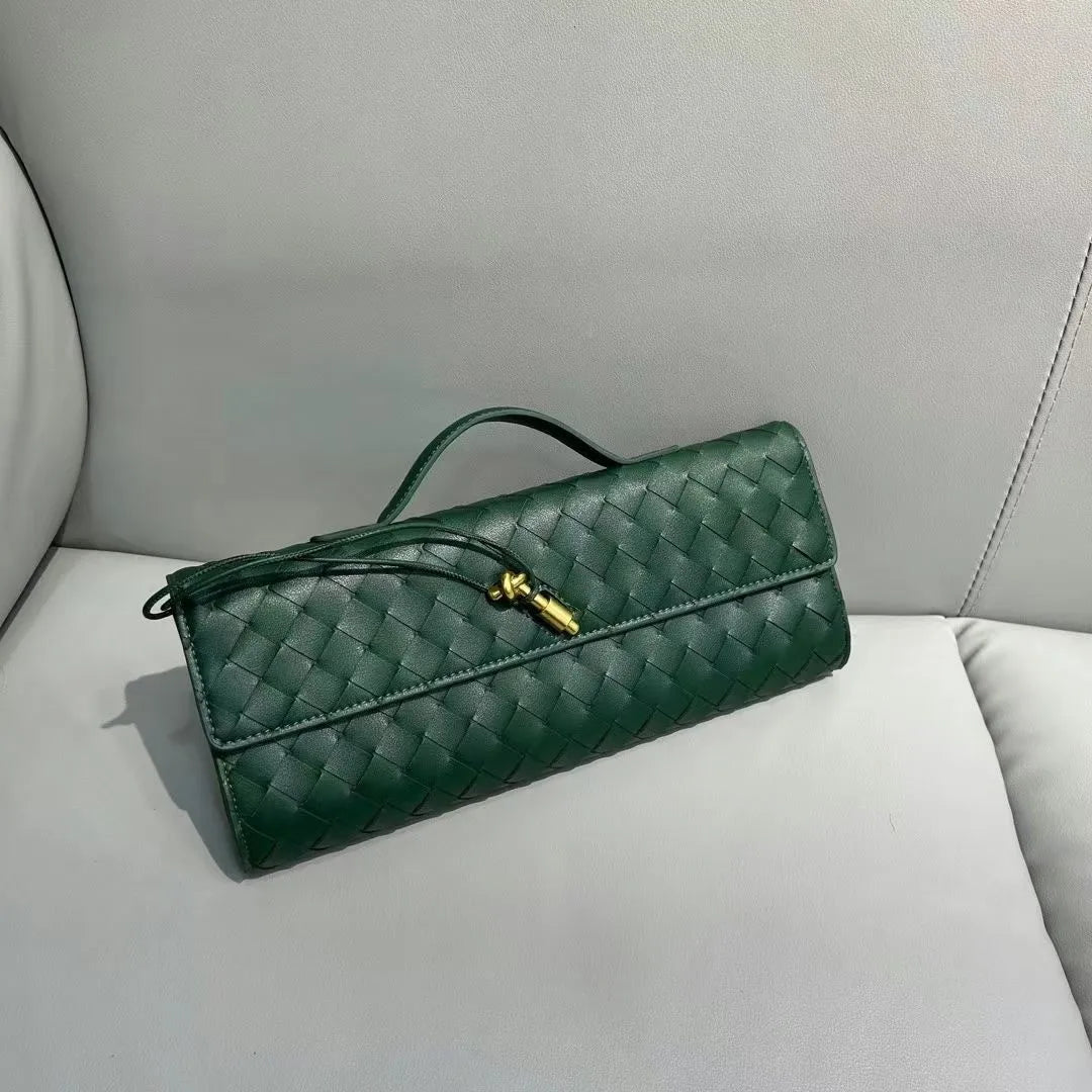 2025 New Elegant Woven Evening Bag Cowhide Advanced Horizontal Handbag Shoulder Messenger Tote Handbag for Women