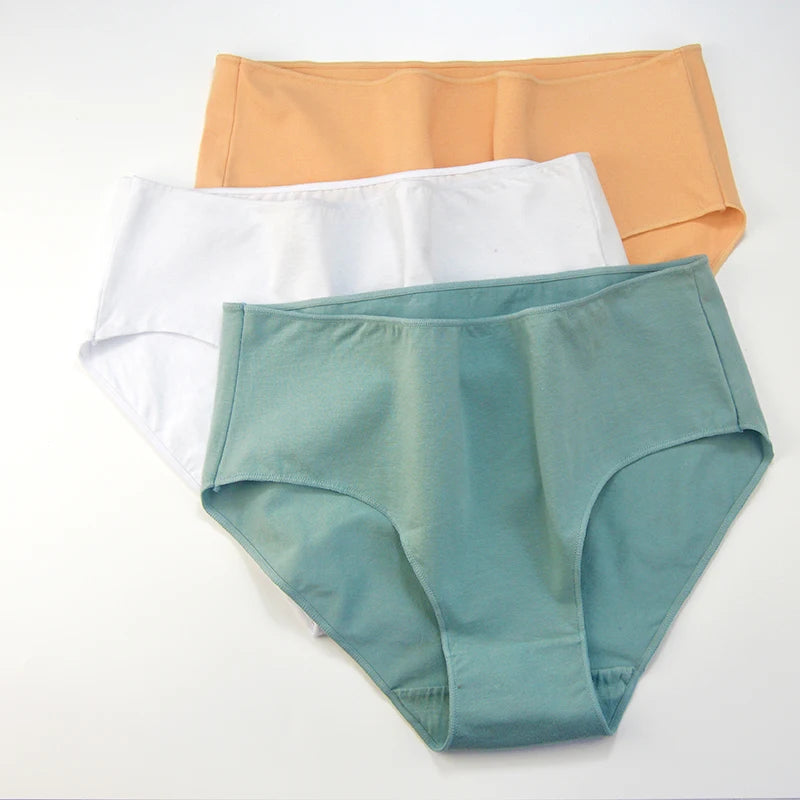 6Pcs/Set Cotton Panties Women High Waist Briefs Breathable Seamless Underwear Solid Color Soft Panty M-2XL Underpants Intimates