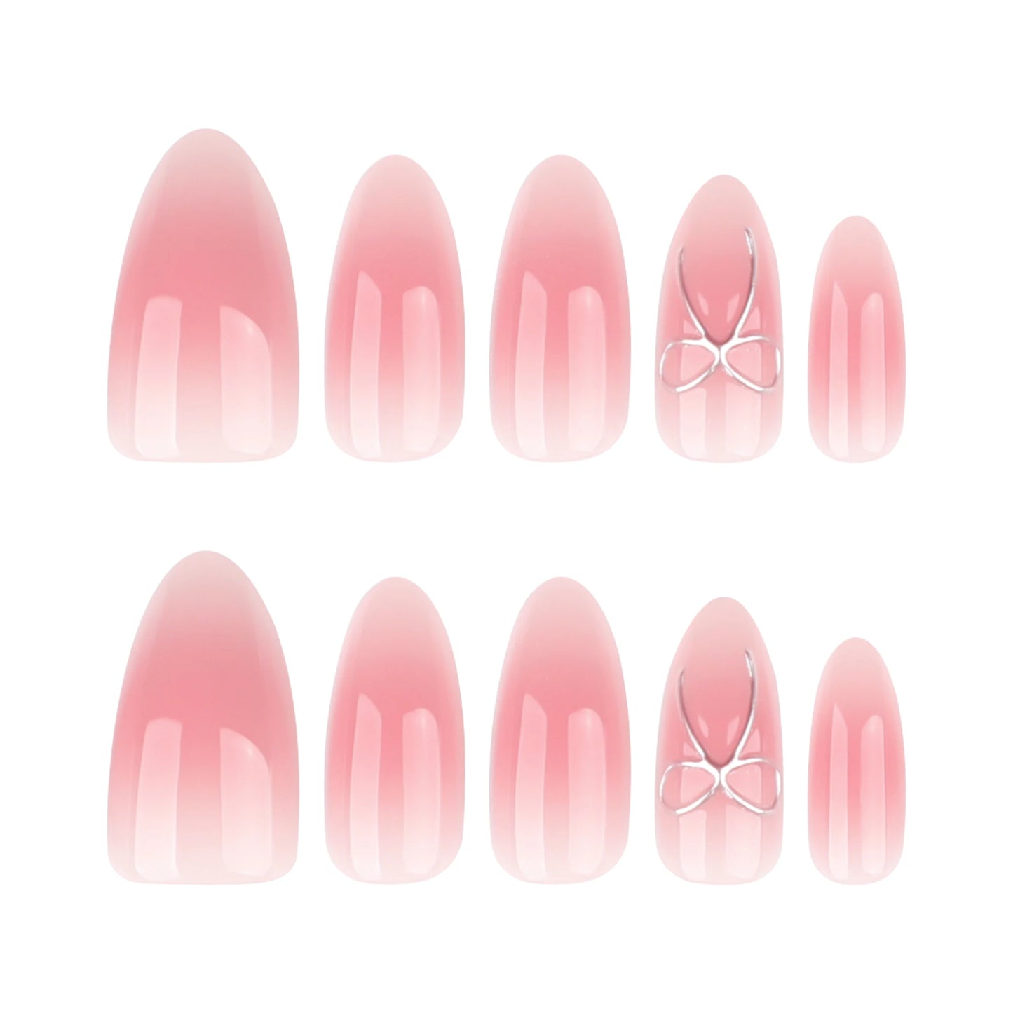 Solid color press on nails Pink nails press on Almond 3D fake nails acrylic nails beauty supply Butterfly tie nail art nail tips