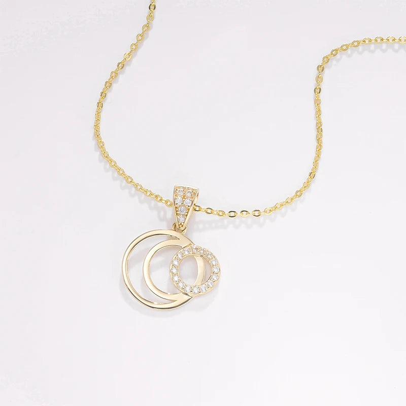 Trendy Design 14K Real Gold Zircon Diamond 3 Clrcle Pendant Necklace Solid Jewelry for Women with 925 Silver Chain
