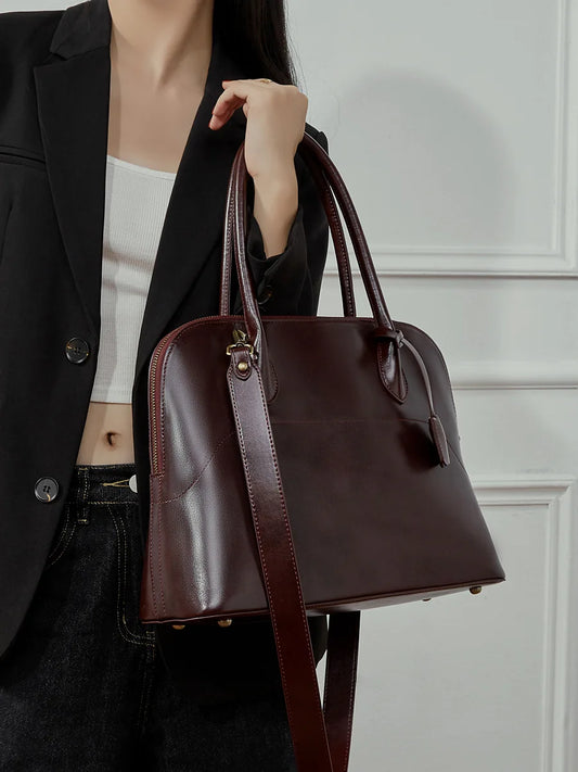 Original Design Genuine Leather Women's Casual Tote Bag Cowhide Polyester Lining Zipper Shell Shoulder Style Handbag