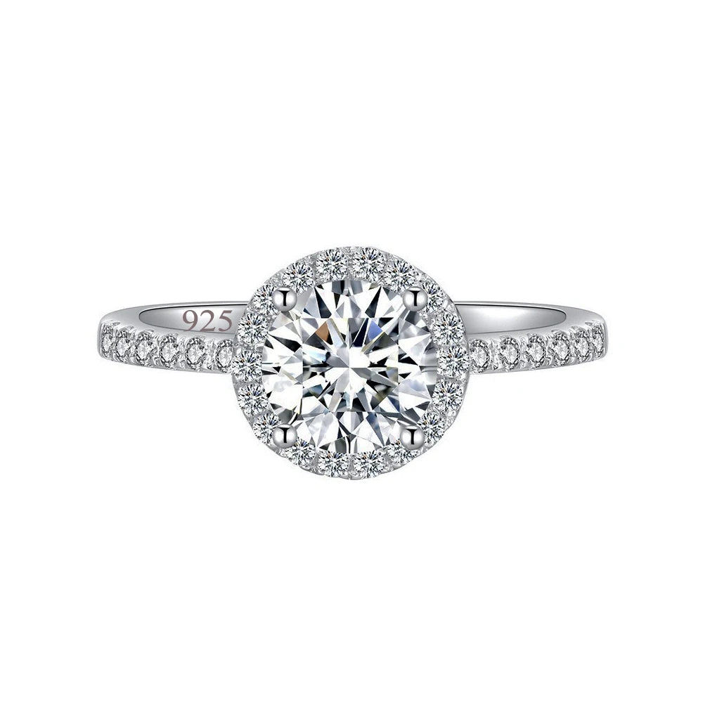 Luxury Round Cut Shiny Diamond Like Cubic Zirconia S925 Sterling Silver Wedding Brides Promise Finger Ring for Women