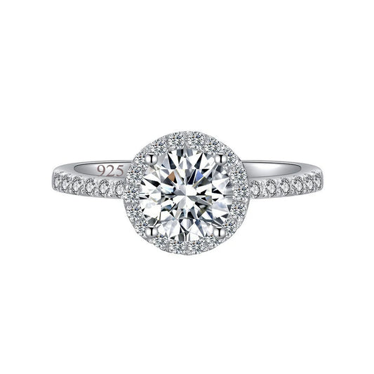 Luxury Round Cut Shiny Diamond Like Cubic Zirconia S925 Sterling Silver Wedding Brides Promise Finger Ring for Women