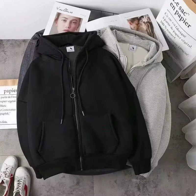 New Fashion Women's Long-Sleeve Cardigan Hoodie with Front and Back Logo Zipper Sweatshirt with Pockets for Autumn Casual Wear