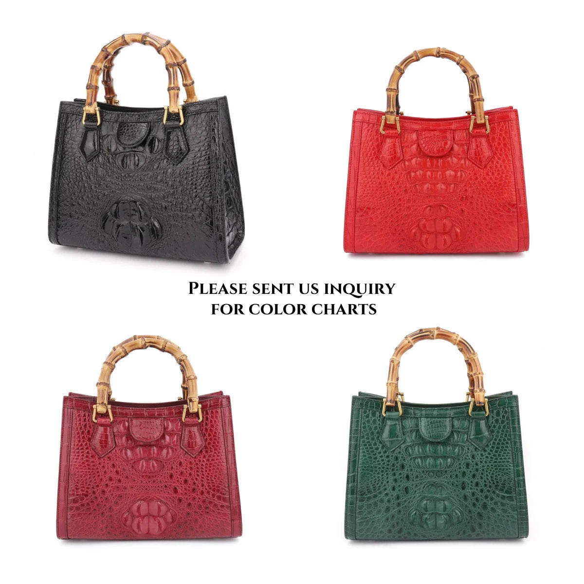 Luxury Real Genuine Women Crocodile Skin Leather Bamboo Handle Crossbody Shoulder Handbags for Women Luxury Bags