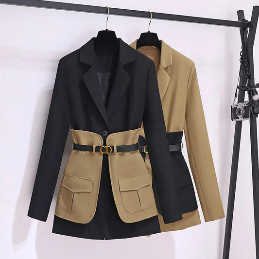 Leisure Suit Jacket for Women's Autumn High-end Mid Length Korean Version Slim Fitting Suit