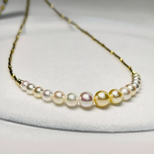 18k Pure Gold Choker Gradient Akoya Seawater Pearl Necklace Princess Golden for Women Custom Pearl Necklace