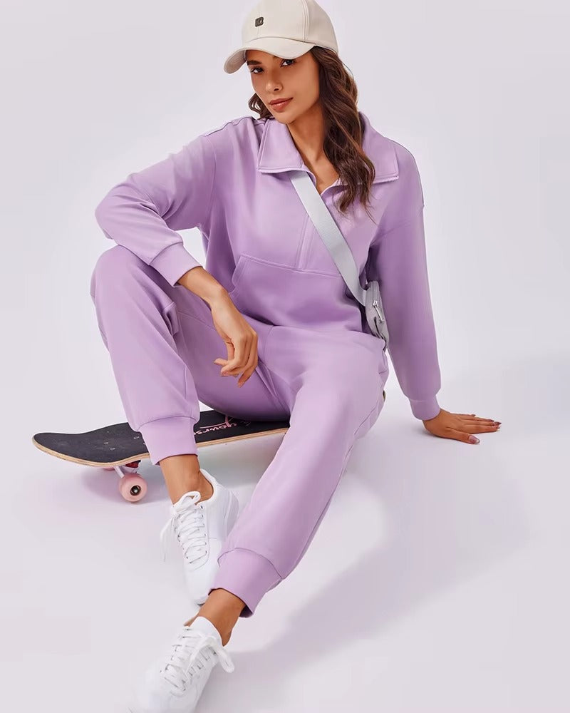 Sets for Women 2025 Fall Travel Outfits Long Sleeve Tracksuit Joggers Sets Half Zip Sweatsuit Matching Set