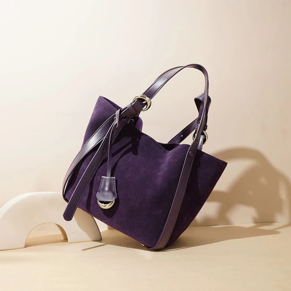 New Frosted Cowhide Handbag for Women Autumn and Winter Simple Fashion Soft Suede Genuine Leather Ladies Bag