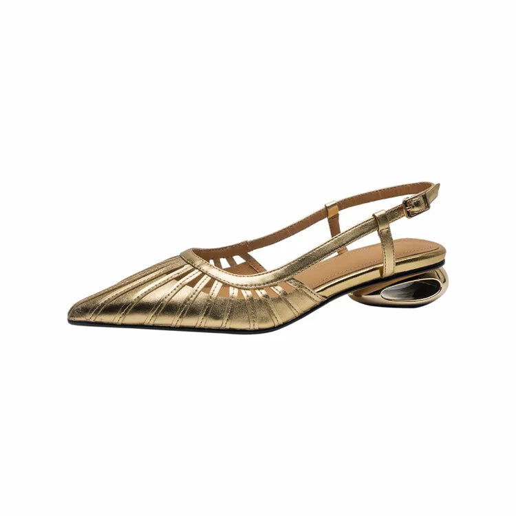 3CM Luxury High Quality Chaussures Pour Femmes Chic Sling back Casual Sandals Gold Low Heels for Ladies