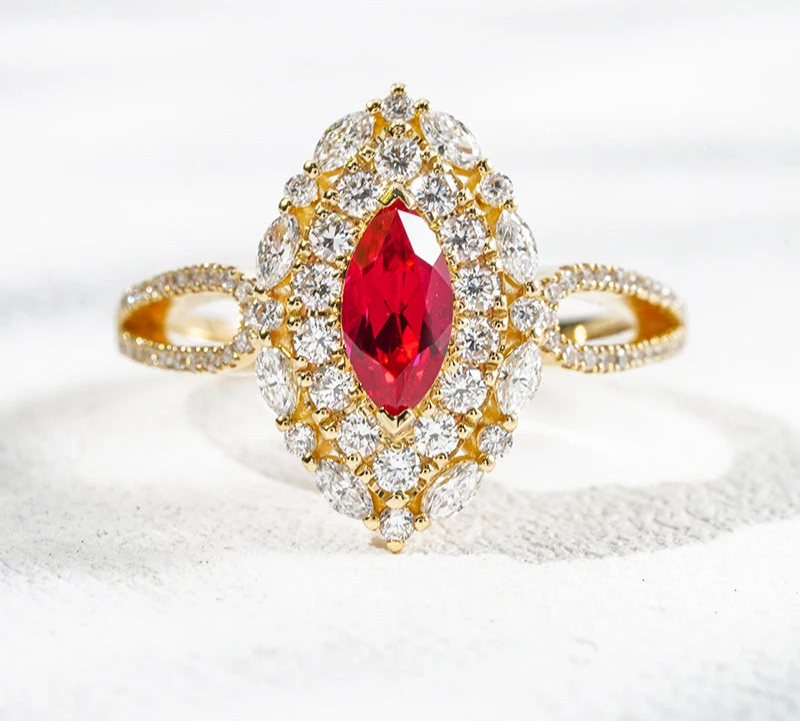 MomentWill Lab Grown Gemstone 18K Solid Gold Ring Lab Gemstone Lab Diamond Engagement Gold Ring