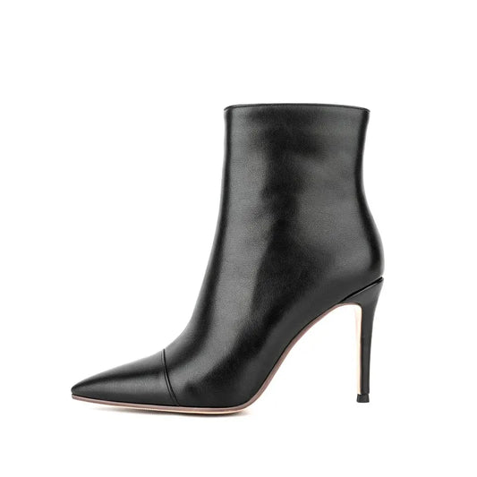 Ladies Classic High Heels Short Boots Dress Shoes Women Side Zipper Pointy Toe  Heels Ankle Boots