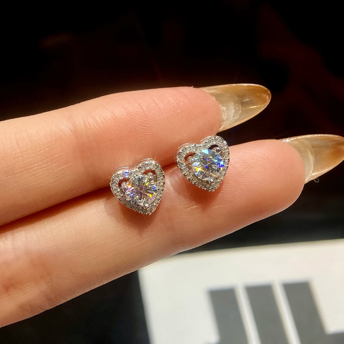 0.5CT Color Moissanite Diamond Unusual Heart Halo Stud Earrings for Women 925 Sterling Silver Wedding Luxury Jewelry