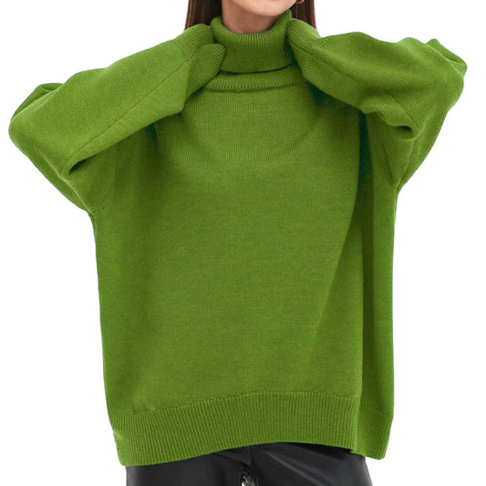 2025 Hot Selling Europe and the United Style  New Solid Color Turtleneck Sweater Autumn and Winter Loose Sweater Top Women