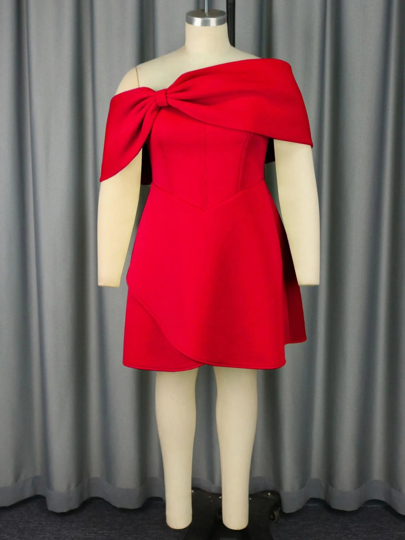 New Arrival 2025 Autumn Winter Off Shoulder Irregular Slash Neck Large Bow a Line Cocktail Dresses