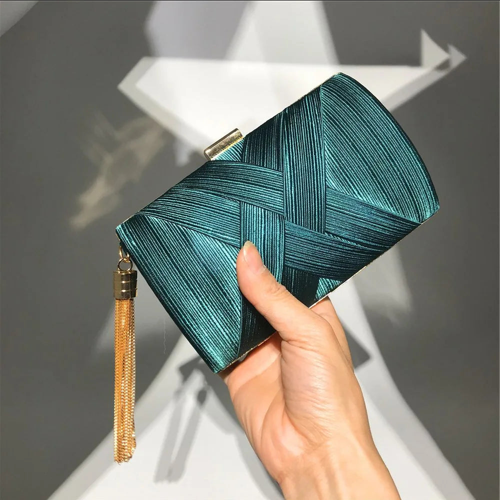 New Women Lady Evening Party Tassels Handbag Retro Bride Simple Small Cloth Elegant Dress Cocktail Bag Handbag