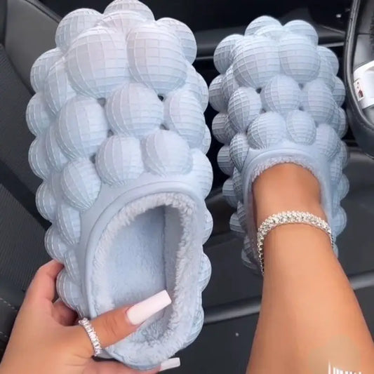 Unisex Outdoor Indoor Trendy Bubble Winter Home  Warm Slides Fur Slippers
