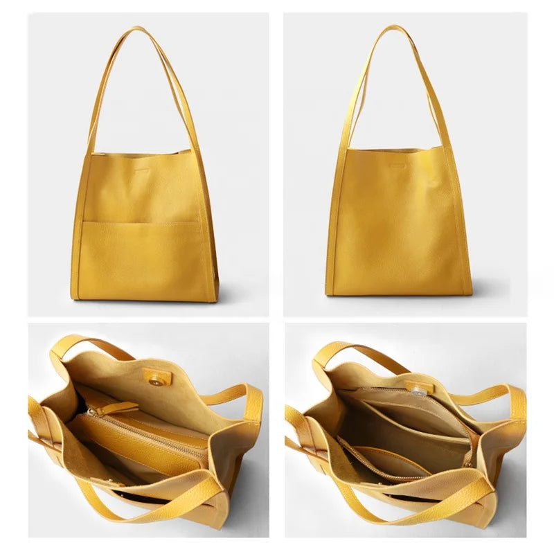 Luxury Genuine Leather Handbag Full Grain Fashion Lady Tote Women Shoulder Underarm Bag for Female Laptop Cowhide