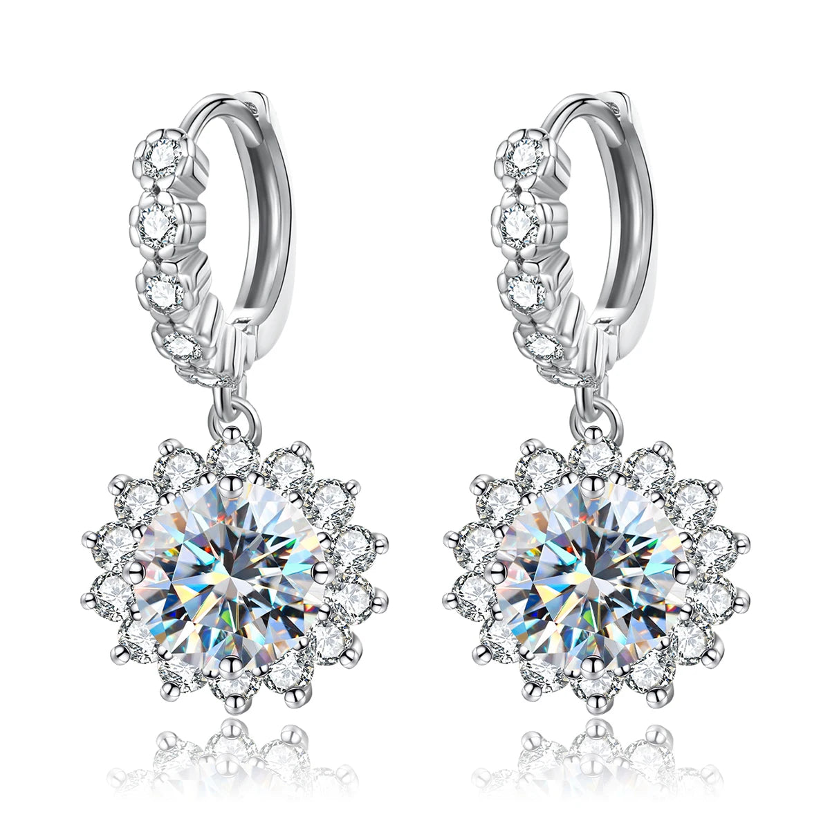 925 Sterling Silver Platinum Plated GRA  Round Brilliant Cut Lady Women Luxury Fine Jewelry Hoop Earring Moissanite