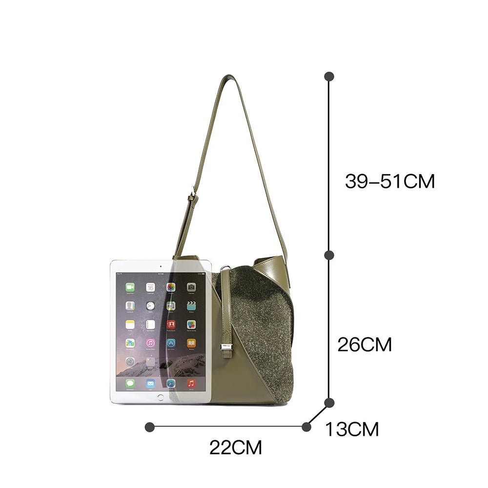 Large Capacity Genuine Cowhide Leather Bucket Bag Fashion Trendy Suede Shoulder Purse for Ladies Soft Vintage Style for Summer