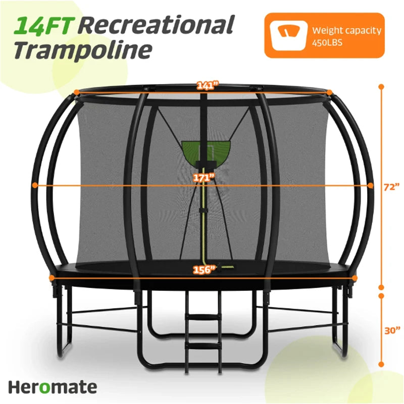 Outdoor PVC Sports Trampoline Big Size Lantern Style Anti-Rust Enclosure Net Ladder Safe for Kids Adults for Home Use