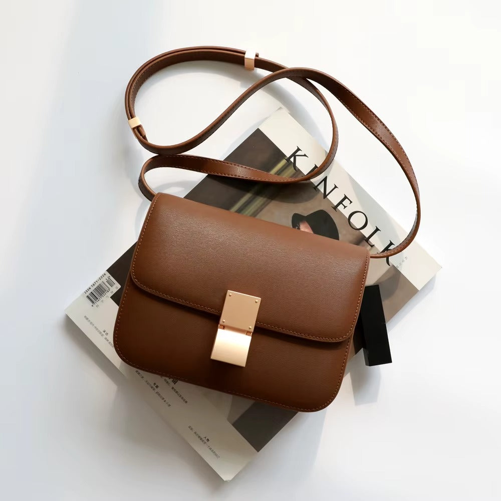 Luxury Women's Underarm Handbags Genuine Cowhide Leather Tofu Square Lock Messenger Bag Custom Portable with Open Closure